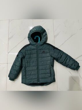 adidas Kids Dark Green Quilted Hooded Puffer Jacket